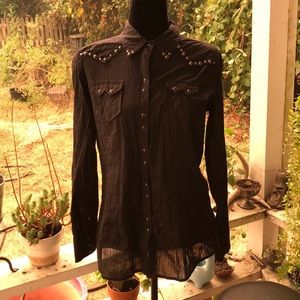 Semi-sheer embellished western shirt